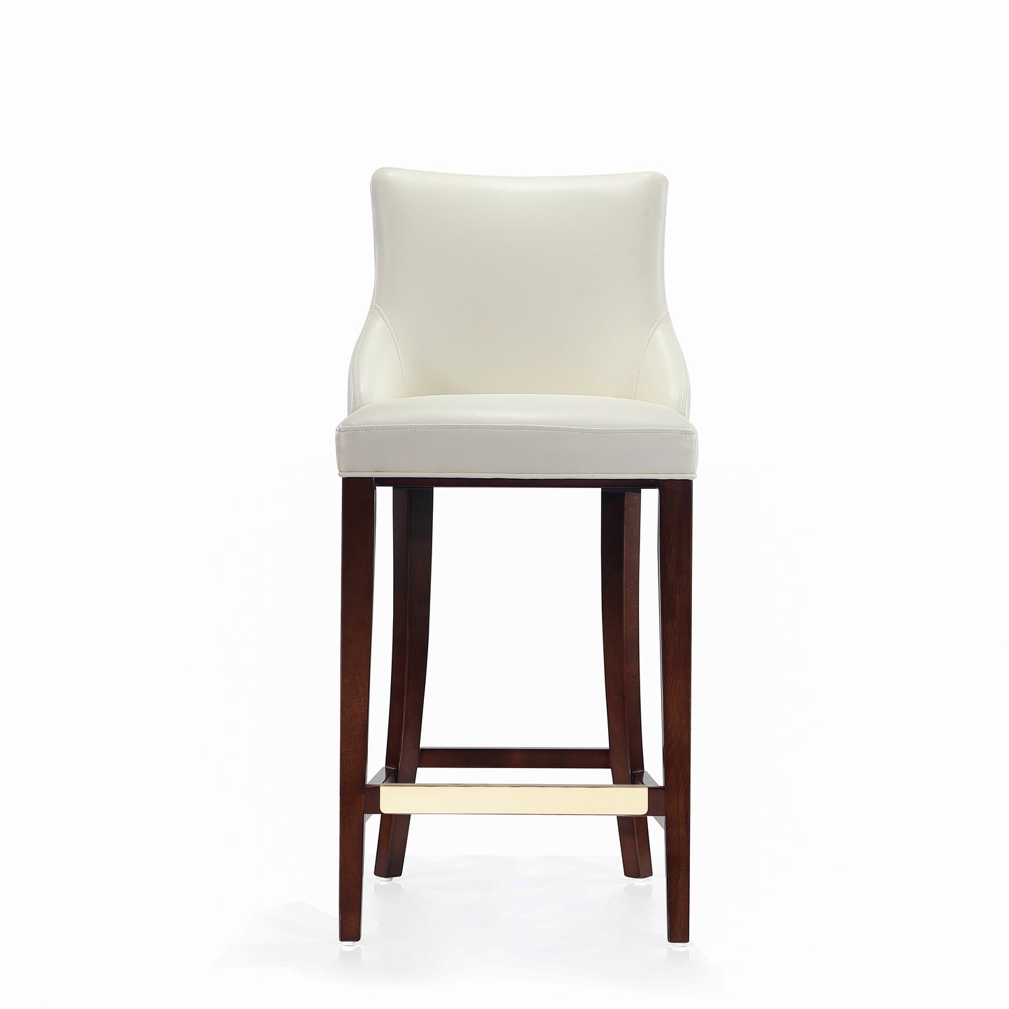 Modern Shubert Barstool Upholstered in Ivory Leatherette with Beech Wood Legs
