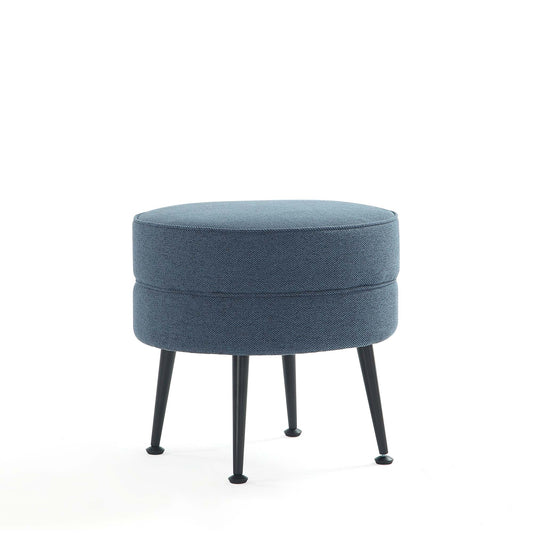 Bailey Mid-Century Modern Woven Polyester Blend Upholstered Ottoman in Blue with Black Feet