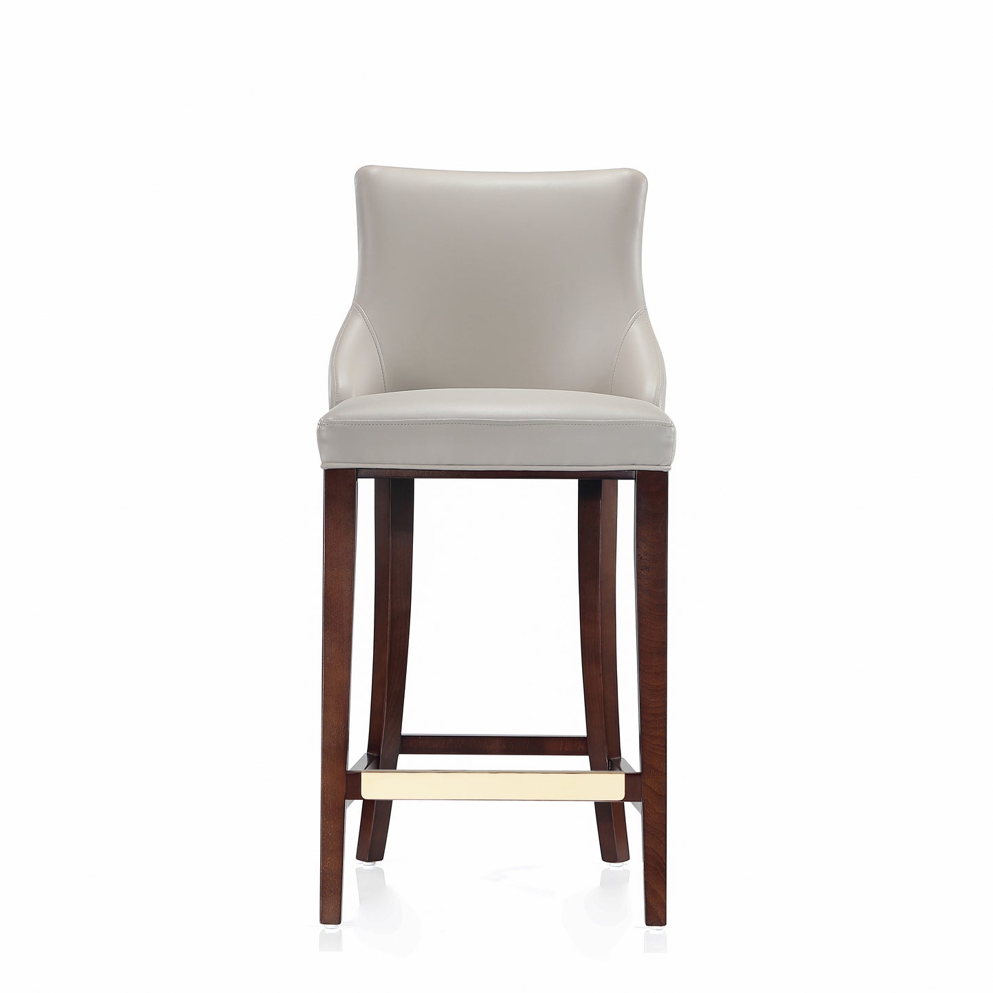 Modern Shubert Barstool Upholstered in Light Grey Leatherette with Beech Wood Legs