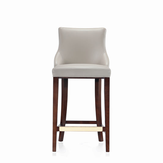 Modern Shubert Barstool Upholstered in Light Grey Leatherette with Beech Wood Legs