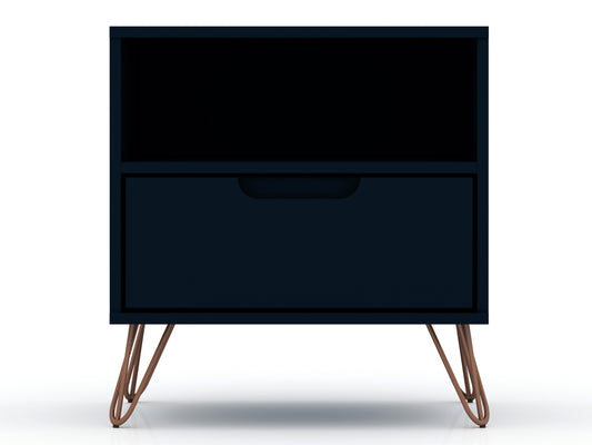 Rockefeller 1.0 Mid-Century- Modern Nightstand with 1-Drawer in Tatiana Midnight Blue