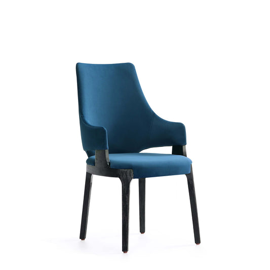 Kara Modern Velvet Upholstered Dining Arm Chair in Blue