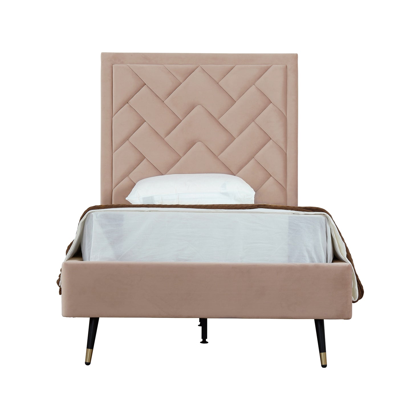 Crosby Modern Twin-Size Upholstered Velvet Bedframe and Headboard in Nude