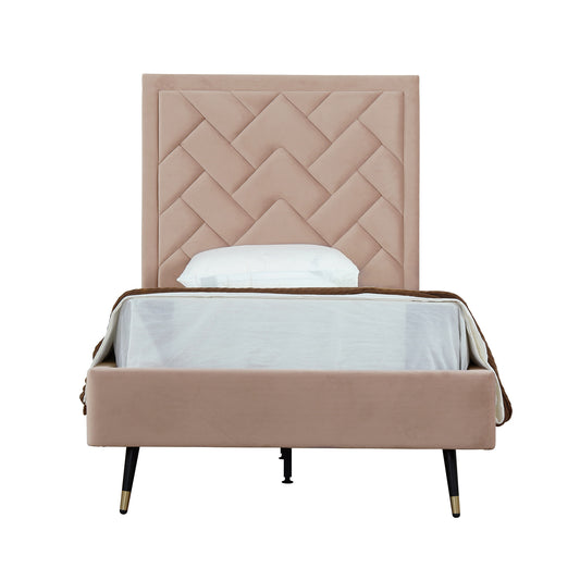 Crosby Modern Twin-Size Upholstered Velvet Bedframe and Headboard in Nude