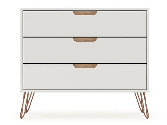 Rockefeller Mid-Century- Modern Dresser with 3-Drawers in Off White and Nature