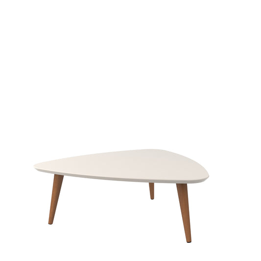 Utopia 17.51" High Triangle Coffee Table with Splayed Legs in Off White and Maple Cream