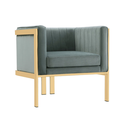 Paramount Warm Grey and Polished Brass Velvet Accent Armchair