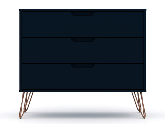 Rockefeller Mid-Century- Modern Dresser with 3-Drawers in Tatiana Midnight Blue