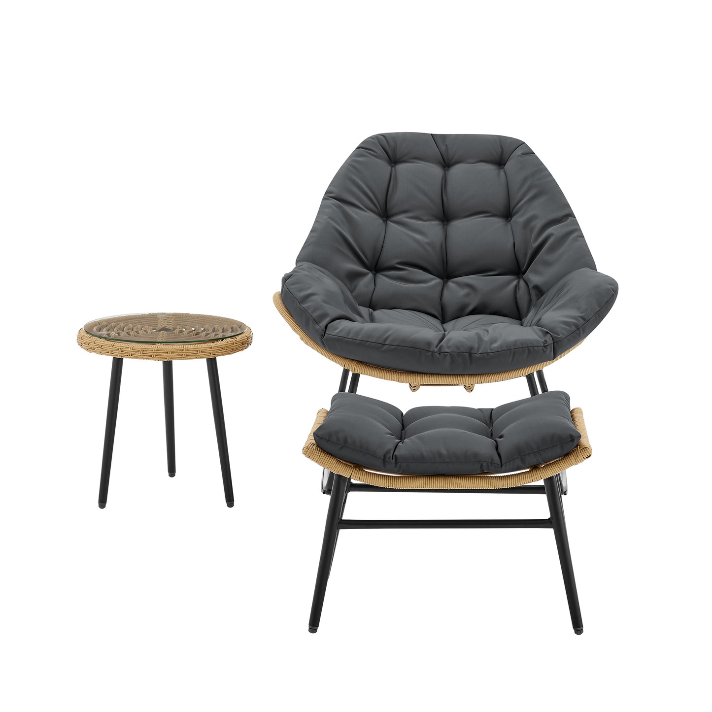 Benson Modern 3-Piece Patio Rocking Chair with Ottoman and Table in Grey