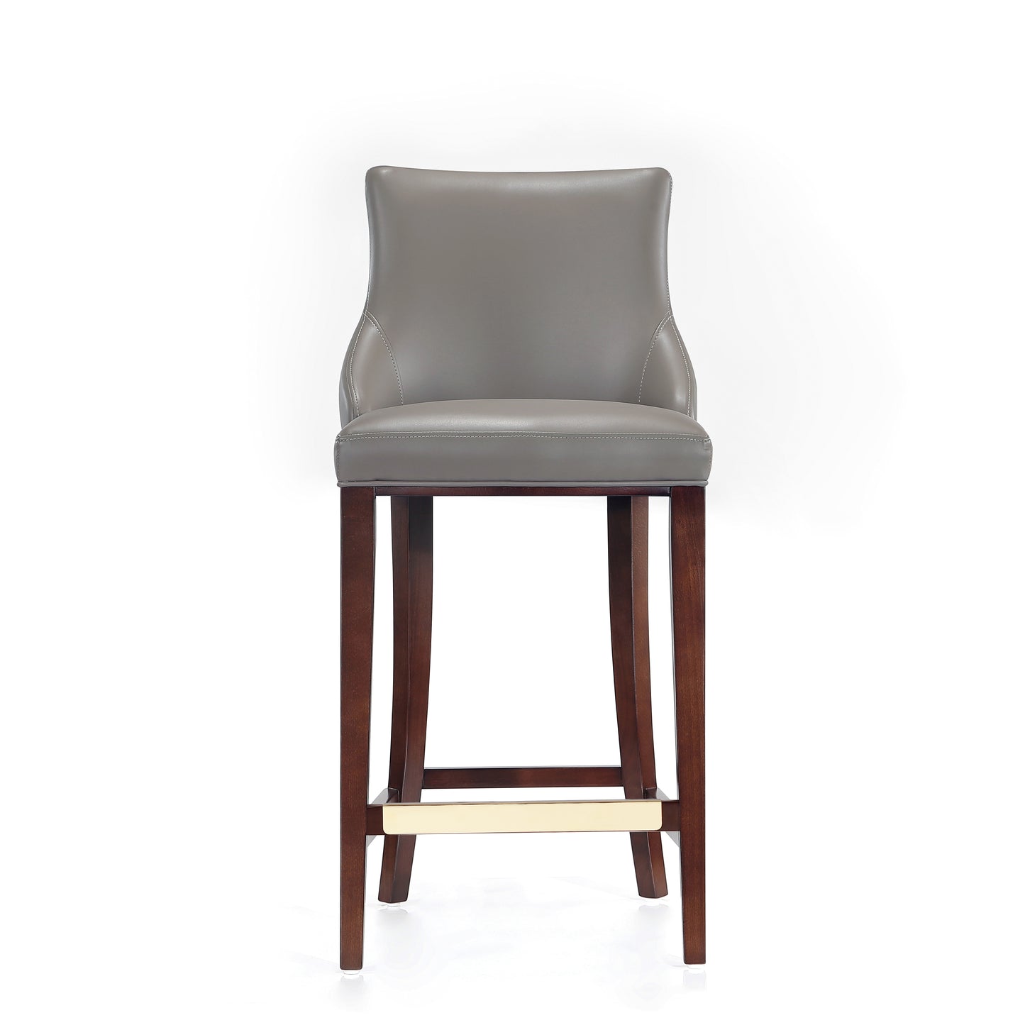 Modern Shubert Barstool Upholstered in Dark Taupe Leatherette with Beech Wood Legs
