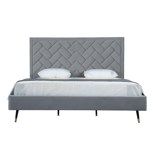 Crosby Modern King-Size Upholstered Velvet Bedframe and Headboard in Grey