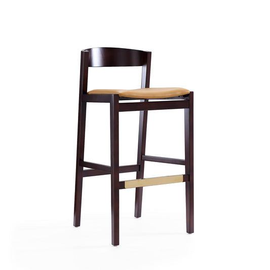 Klismos 40.75 in. Camel and Dark Walnut Beech Wood Barstool