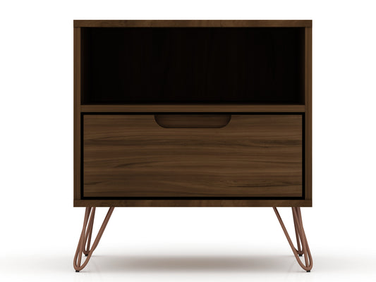 Rockefeller 1.0 Mid-Century- Modern Nightstand with 1-Drawer in Brown