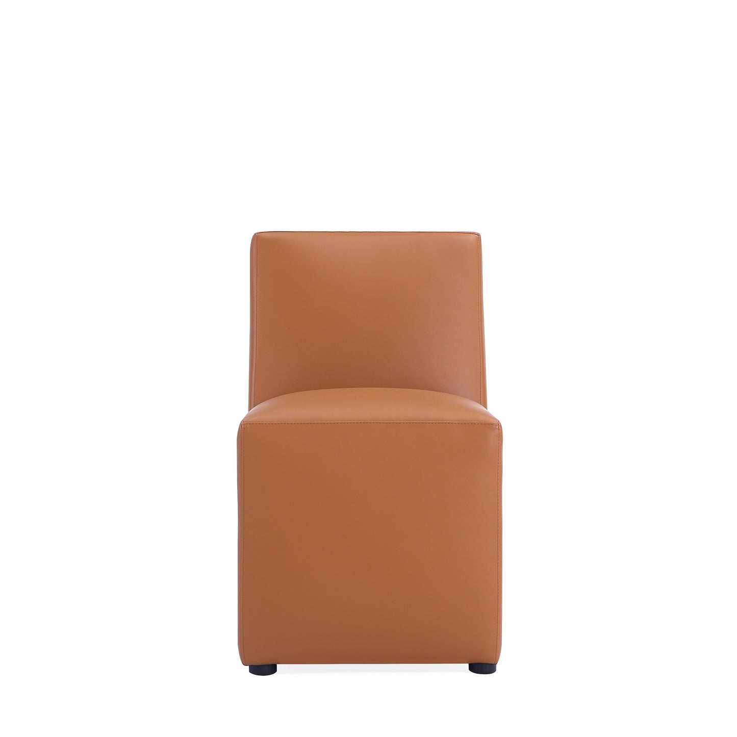 Anna Modern Square Faux Leather Dining Chair in Saddle