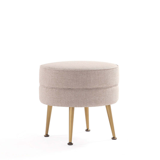Bailey Mid-Century Modern Woven Polyester Blend Upholstered Ottoman in Oatmeal  with Gold Feet
