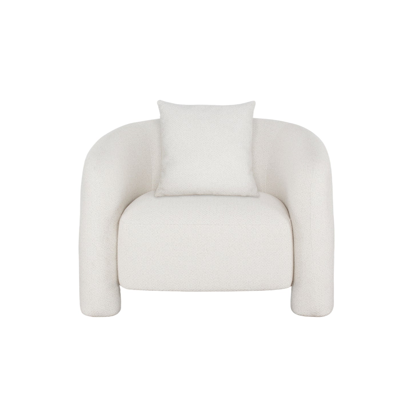 Modern Sylvia Tweed Accent Chair with Accent Pillow in Angora