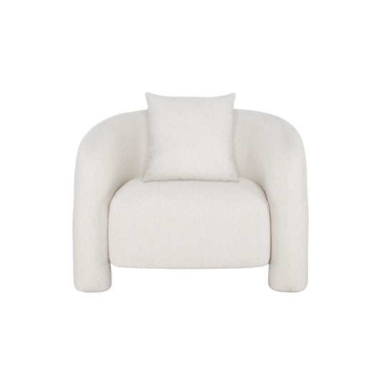 Modern Sylvia Tweed Accent Chair with Accent Pillow in Angora