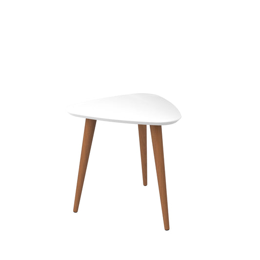 Utopia 19.88" High Triangle End Table With Splayed Wooden Legs in White Gloss
