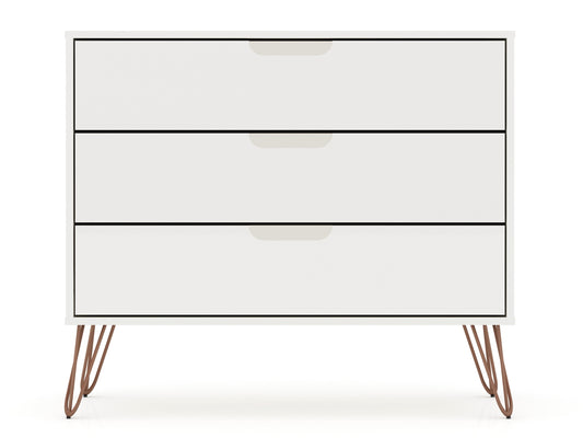 Rockefeller Mid-Century- Modern Dresser with 3-Drawers in White