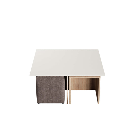 Haley Mid-Century Modern Nested Coffee Table & Ottoman Set in Natural & Nude