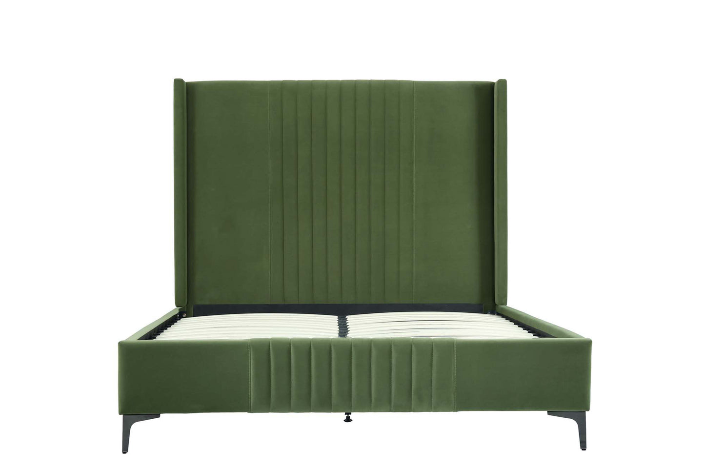 Promenade Mid-Century Modern Velvet Upholstered Queen-Size Bed in Moss Green