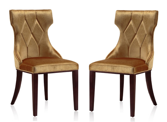 Reine Antique Gold and Walnut Velvet Dining Chair (Set of Two)