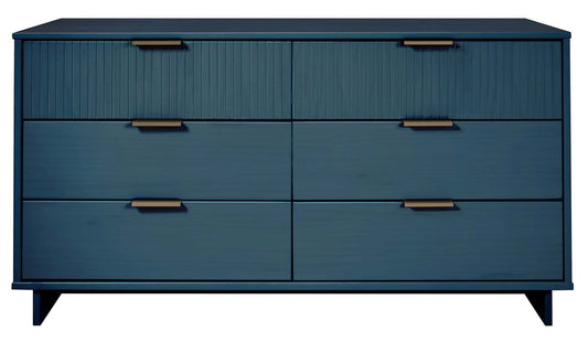 Granville 55.07" Modern Double Wide Dresser with 6 Full Extension Drawers in Midnight Blue