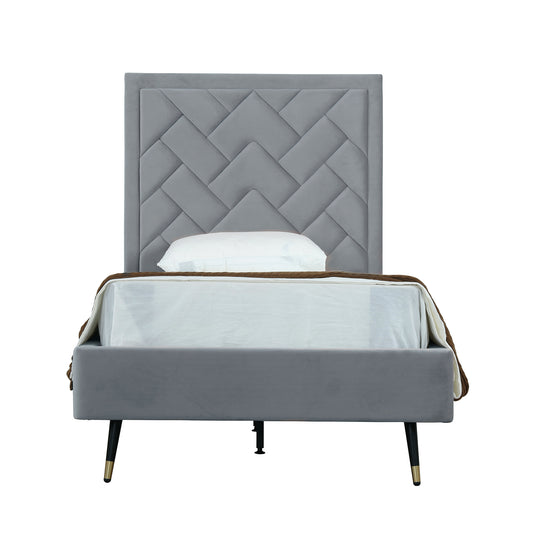 Crosby Modern Twin-Size Upholstered Velvet Bedframe and Headboard in Grey