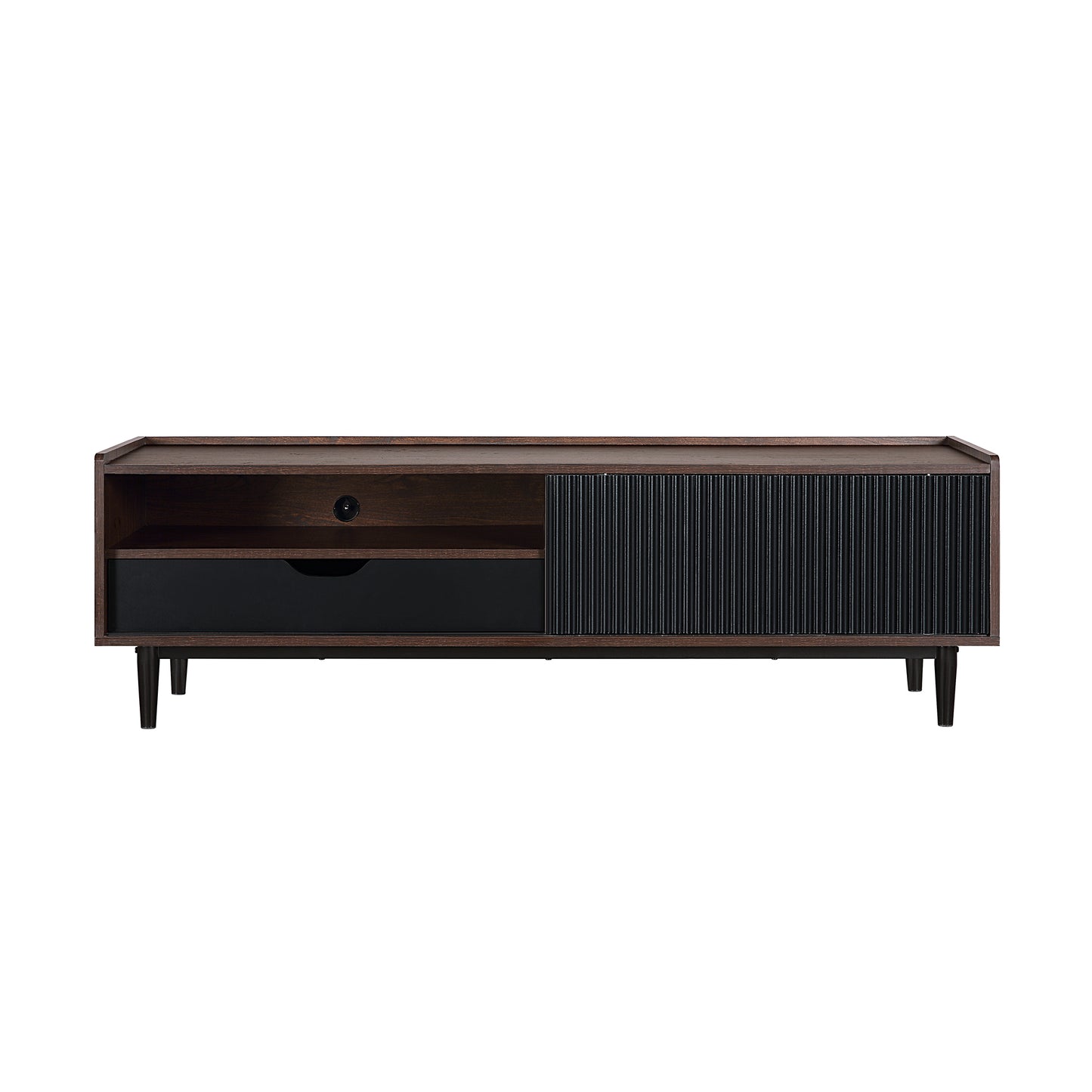 Duane 59.25 Modern Ribbed TV Stand in Dark Brown and Black