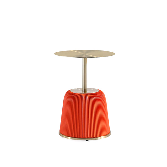 Modern Anderson End Table 1.0 Upholstered in Orange Leatherette with Gold Tabletop