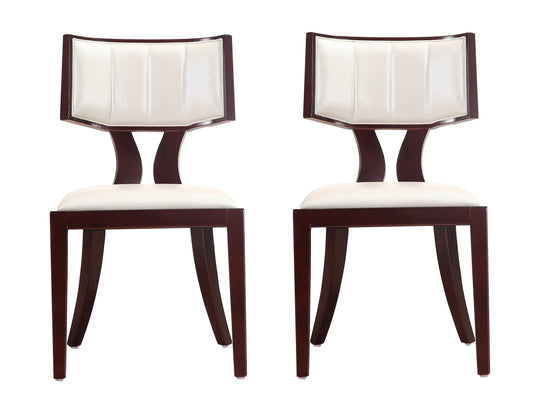 Pulitzer Pearl White and Walnut Faux Leather Dining Chair (Set of Two)