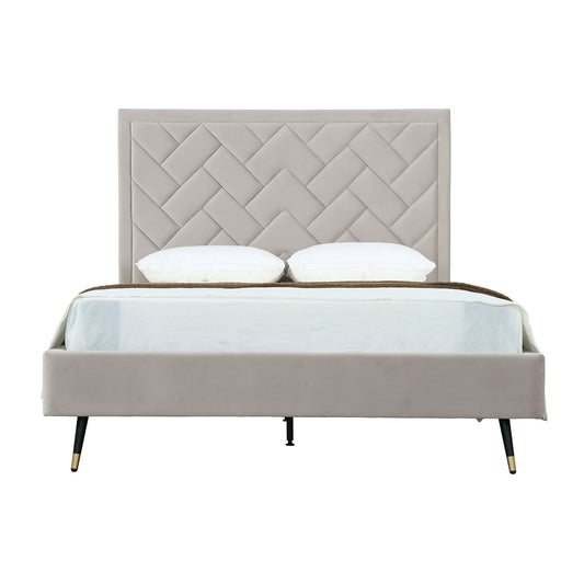 Crosby Modern Queen-Size Upholstered Velvet Bedframe and Headboard in Greige