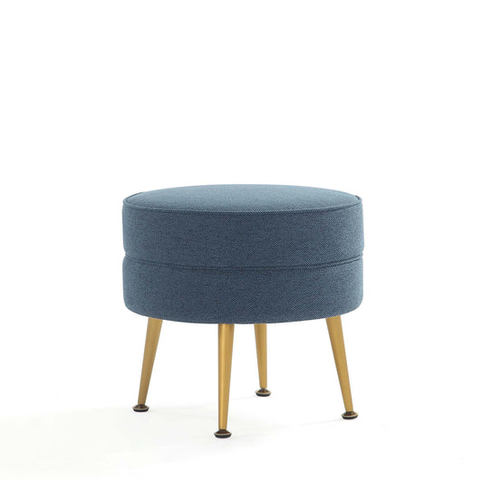 Bailey Mid-Century Modern Woven Polyester Blend Upholstered Ottoman in Blue with Gold Feet