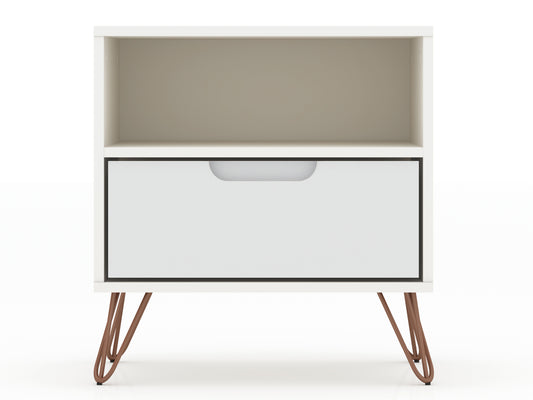 Rockefeller 1.0 Mid-Century- Modern Nightstand with 1-Drawer in White