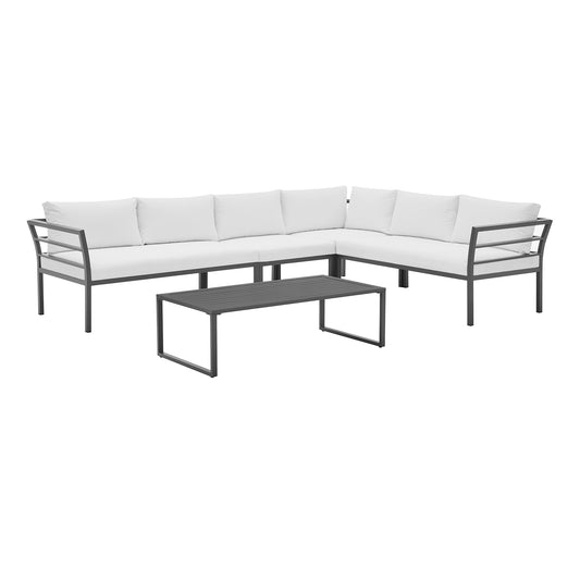 Sunnyside Modern Corner Patio Conversation Set with Table in White