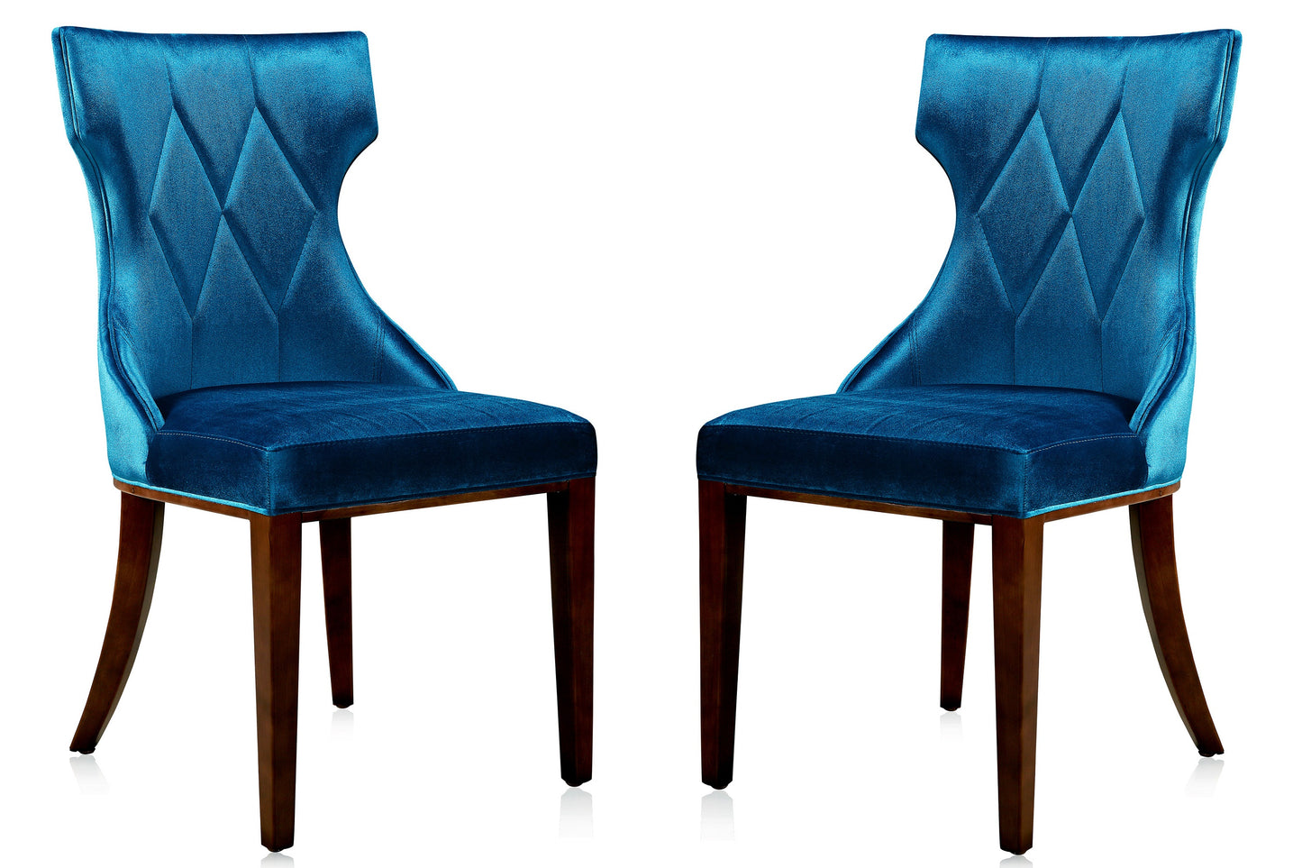 Reine Cobalt Blue and Walnut Velvet Dining Chair (Set of Two)
