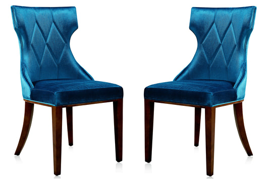 Reine Cobalt Blue and Walnut Velvet Dining Chair (Set of Two)