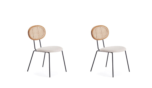 Jardin Dining Chair in Nature Cane and Oatmeal Upholstered Seating - Set of 2