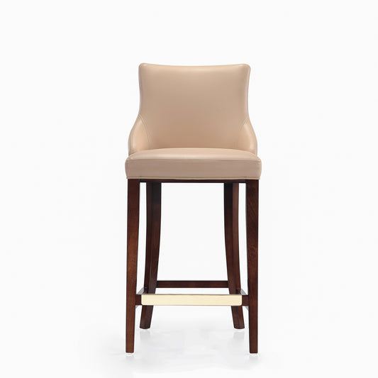 Modern Shubert Barstool Upholstered in Tan Leatherette with Beech Wood Legs