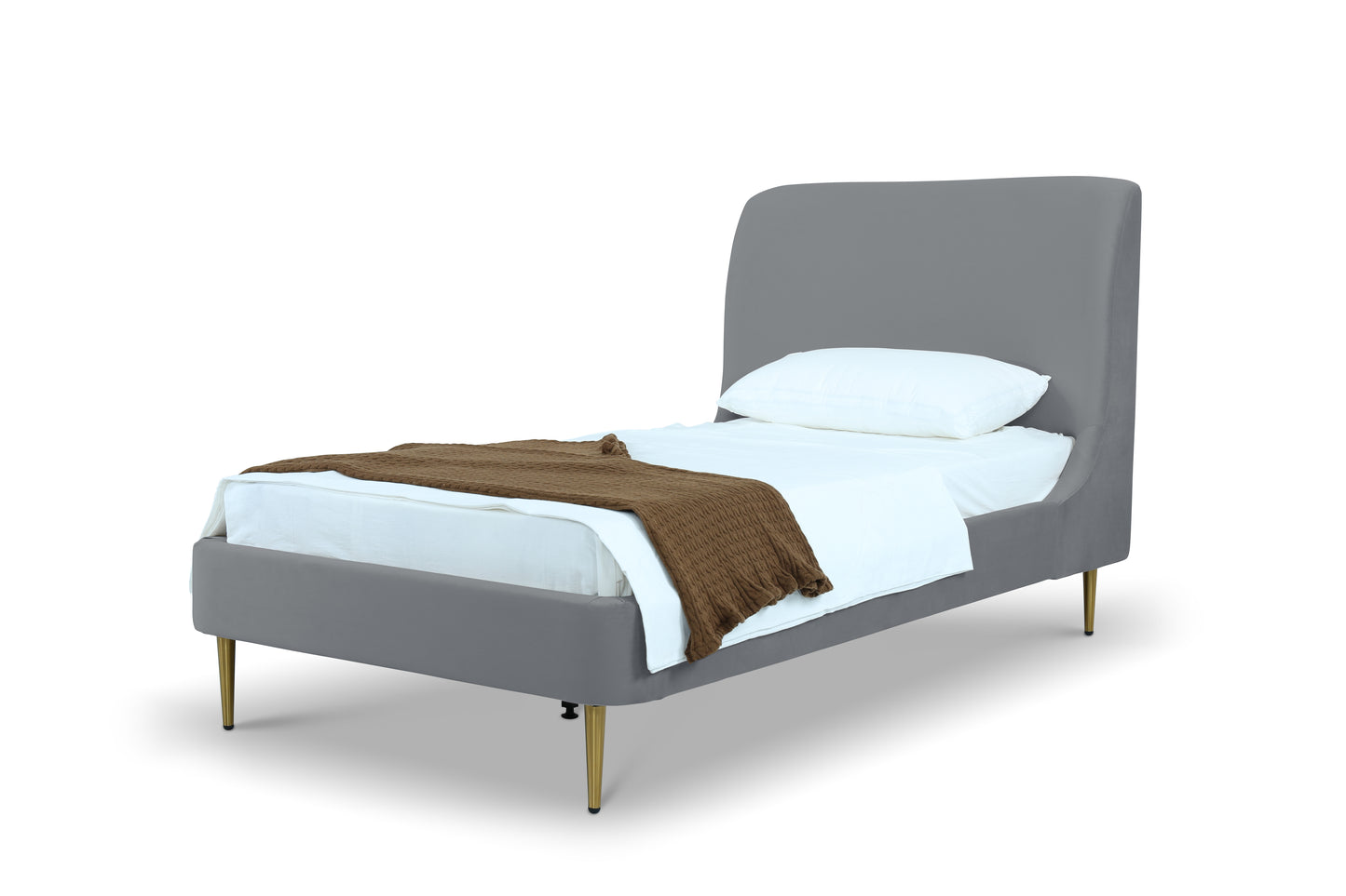 Heather Velvet Twin Bed in Grey with Gold Legs