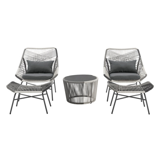 Ashland Modern 3-Piece Patio Conversation Set with Foot Ottomans in Grey