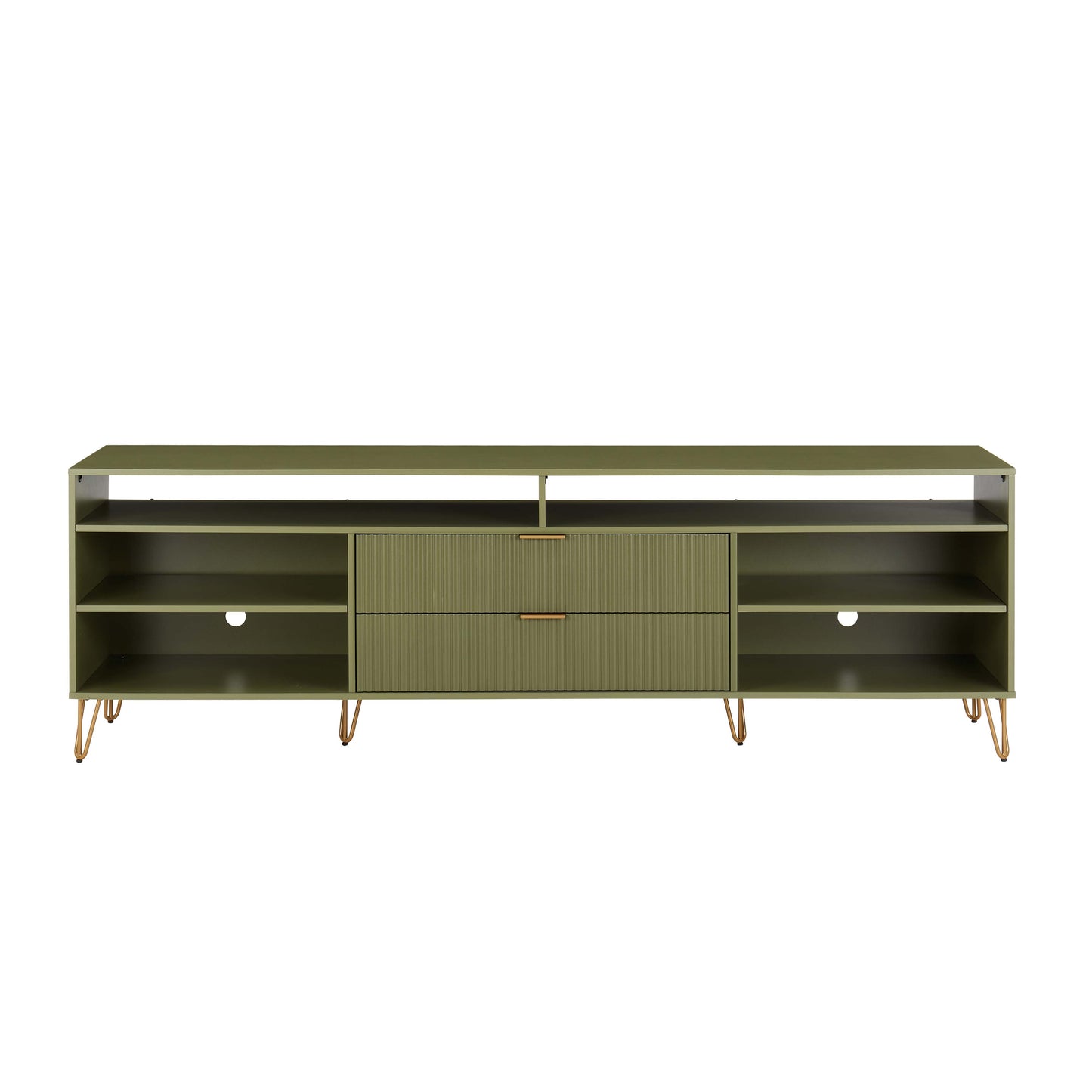DUMBO 85" Mid-Century Modern TV Stand with 6 Shelves and 2 Drawers in Olive Green