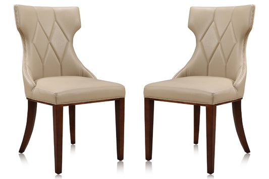Reine Cream and Walnut Faux Leather Dining Chair (Set of Two)