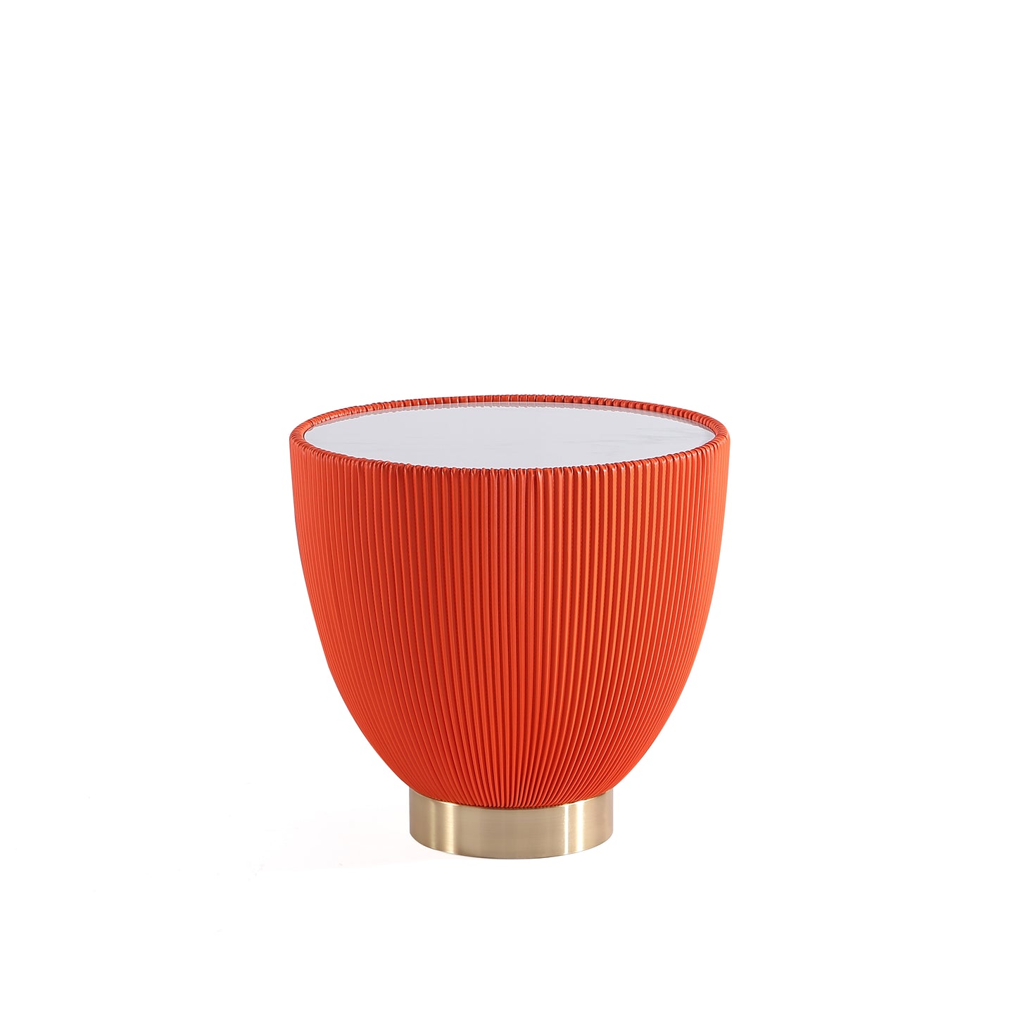 Modern Anderson End Table 2.0 Upholstered in Orange Leatherette with Ceramic Faux Marble Tabletop