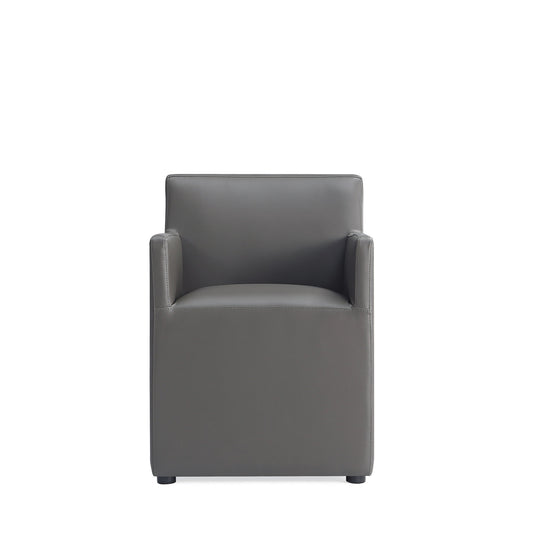 Anna Modern Square Faux Leather Dining Armchair in Pewter
