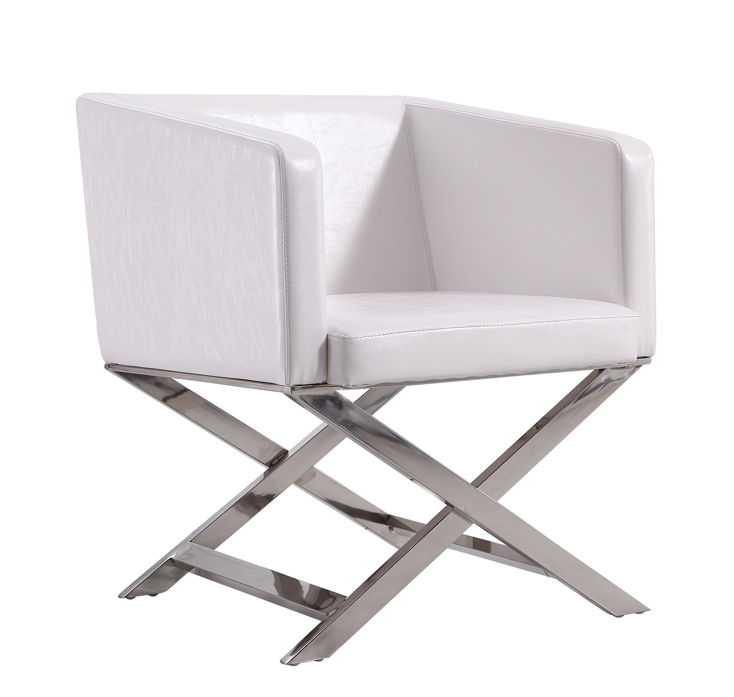 Hollywood White and Polished Chrome Faux Leather Lounge Accent Chair