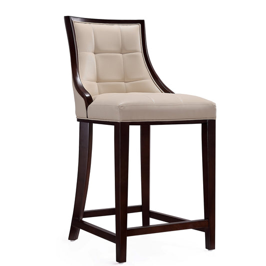 Fifth Ave 39.5 in. Cream and Dark Walnut Beech Wood Counter Height Bar Stool