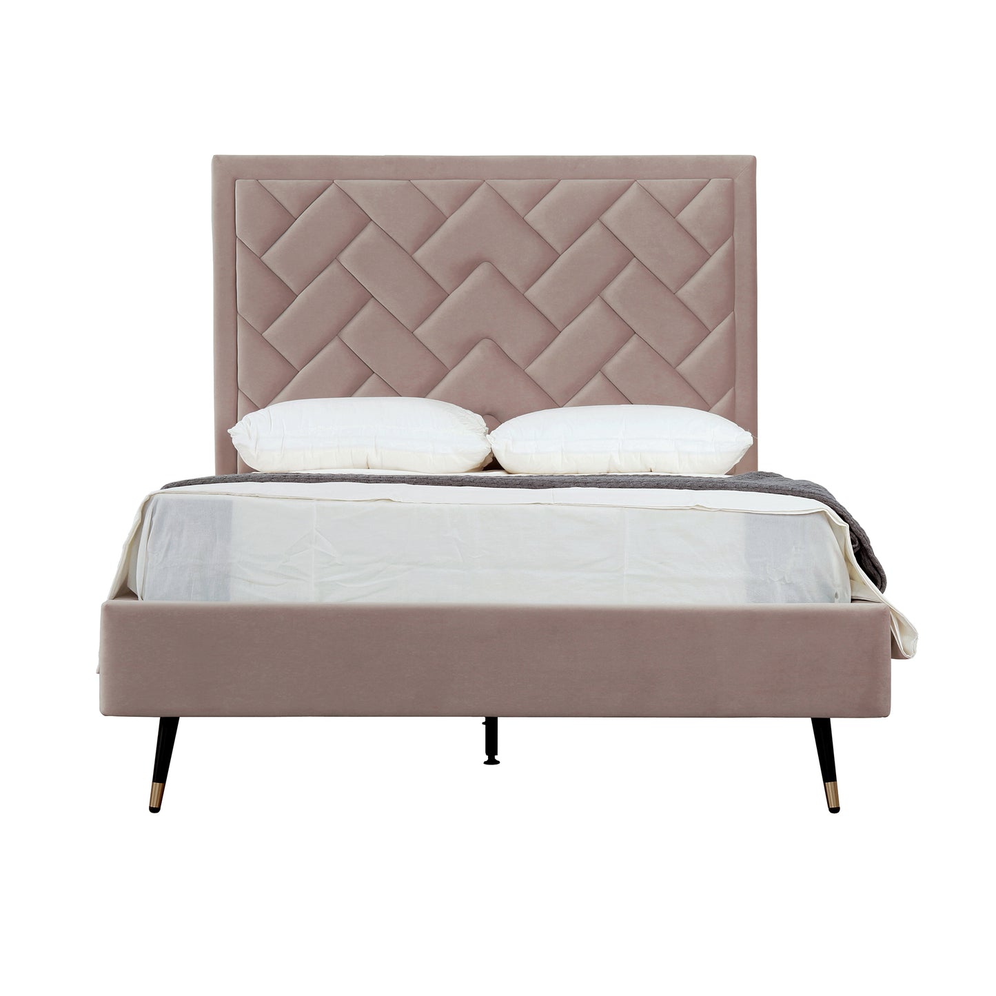 Crosby Modern Full- Size Upholstered Velvet Bedframe and Headboard in Blush