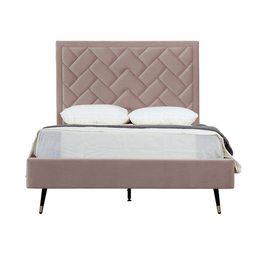 Crosby Modern Full- Size Upholstered Velvet Bedframe and Headboard in Blush