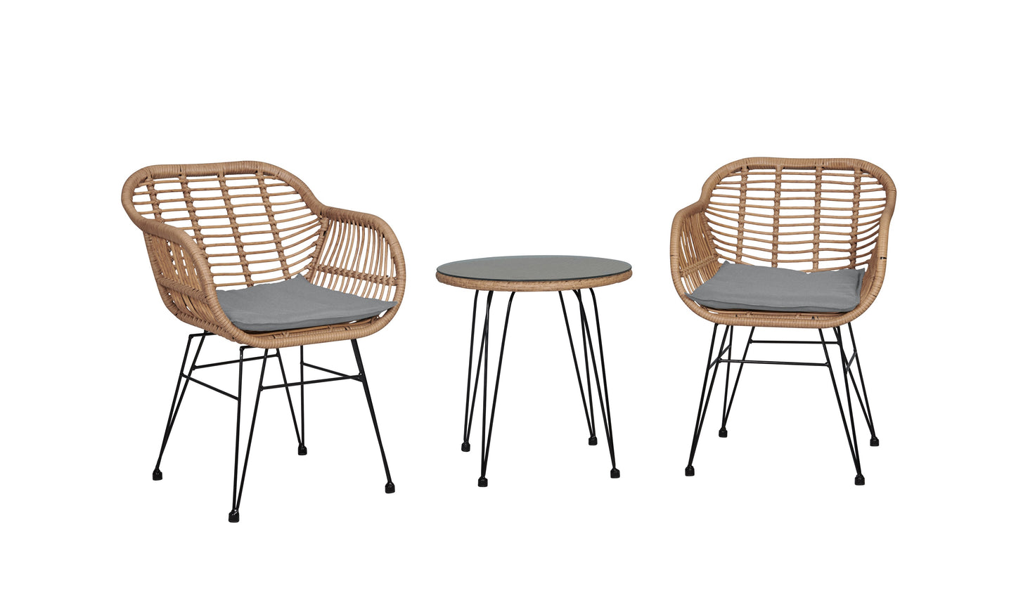 Antibes 1.0 Steel Rattan 3-Piece Patio Conversation Set with Cushions in Grey